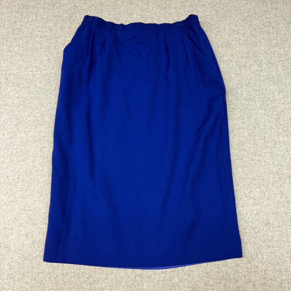 Nordstrom Town Square Skirt 12 Royal Blue 100% Wool Pencil Midi Elastic Pockets